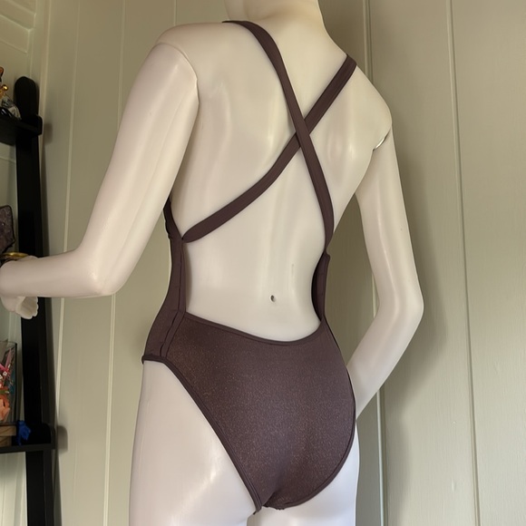 L*Space Swim Baewatch Cross-back, One-piece Swimsuit in Mauve w/ Gold Shimmer - Picture 5 of 16